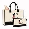 Canvas Shoulder Bag Makeup Set with Color Block Print & Portable Zipper Clutch