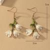 White Tulip Green Leaves Drop Earrings For Women Pearly Lustre Flower Shape Long Tassel Trendy Earrings Y2K French Romantic