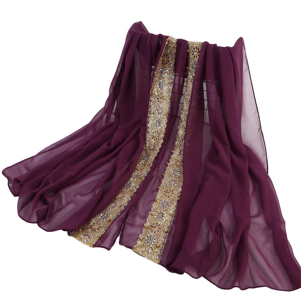 Chal de Gasa con Encaje para Mujer, Hijab Musulmán Bordado Elegante, Pañuelo para la Cabeza de Moda Modesta