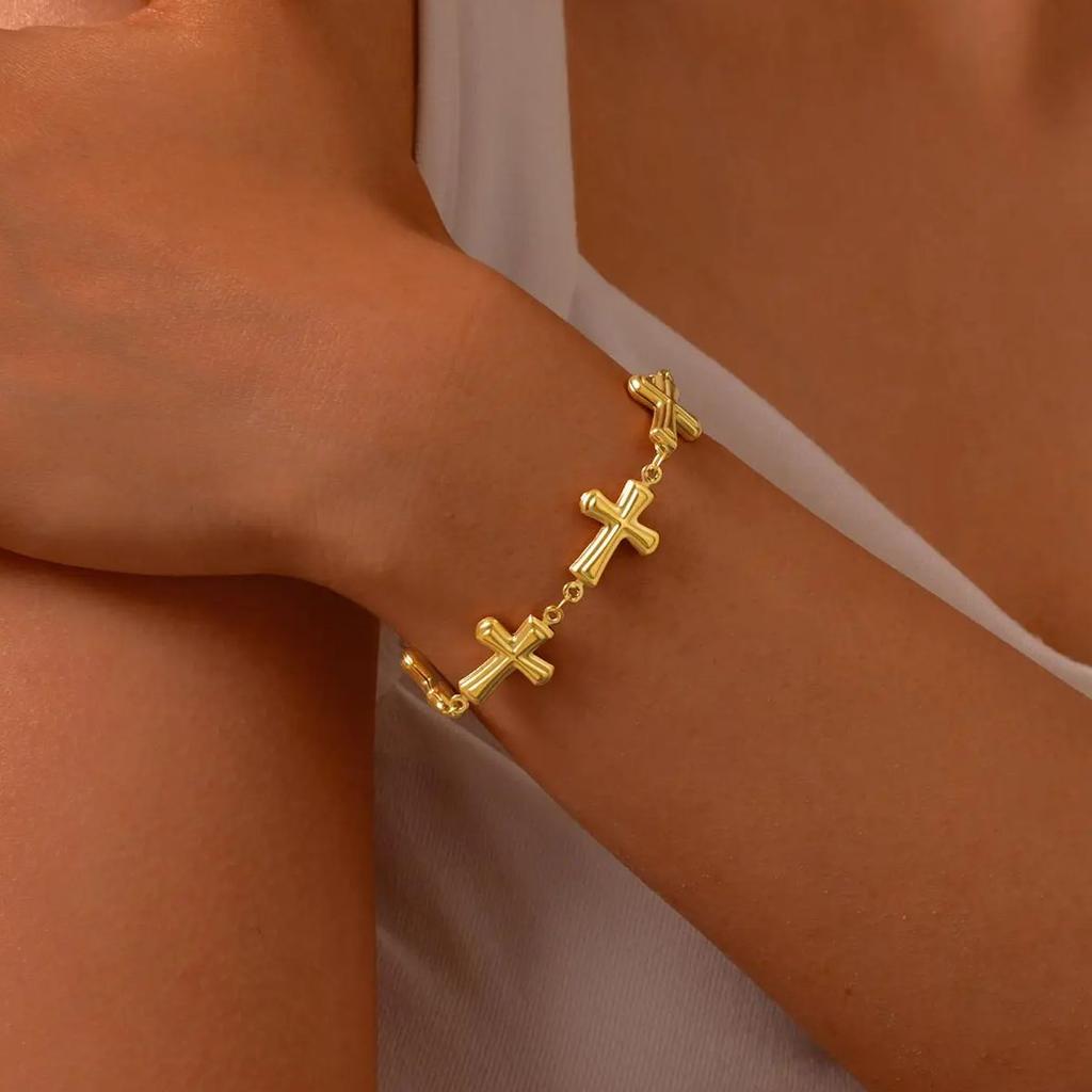 Stainless Steel Cross Chain Bracelet for Women, 18K Gold Plated Bracelets,Religious Jewelry Gifts