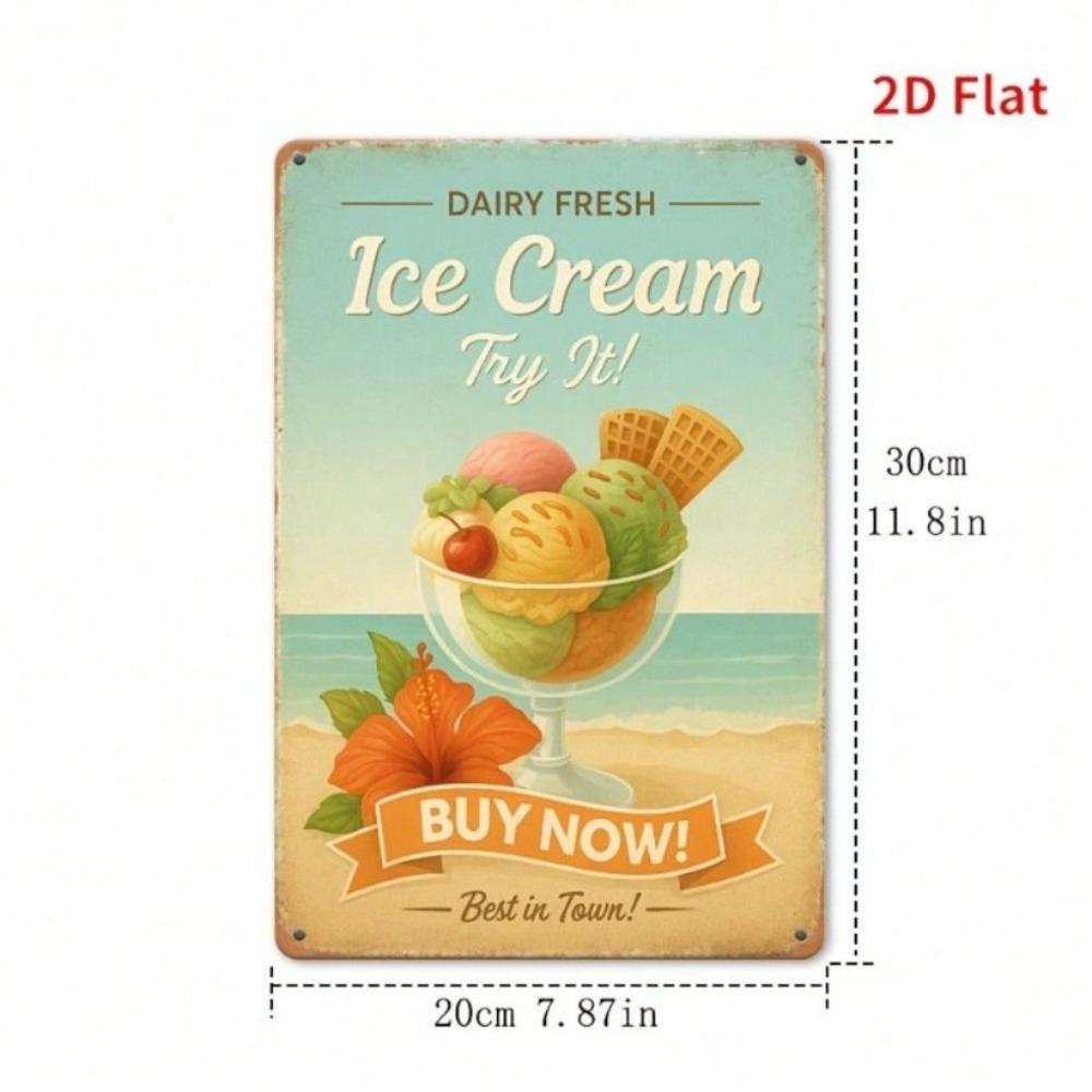 Metal Poster Wall Art, Vintage Ice Cream Kitchen Decor, Sweet Gift