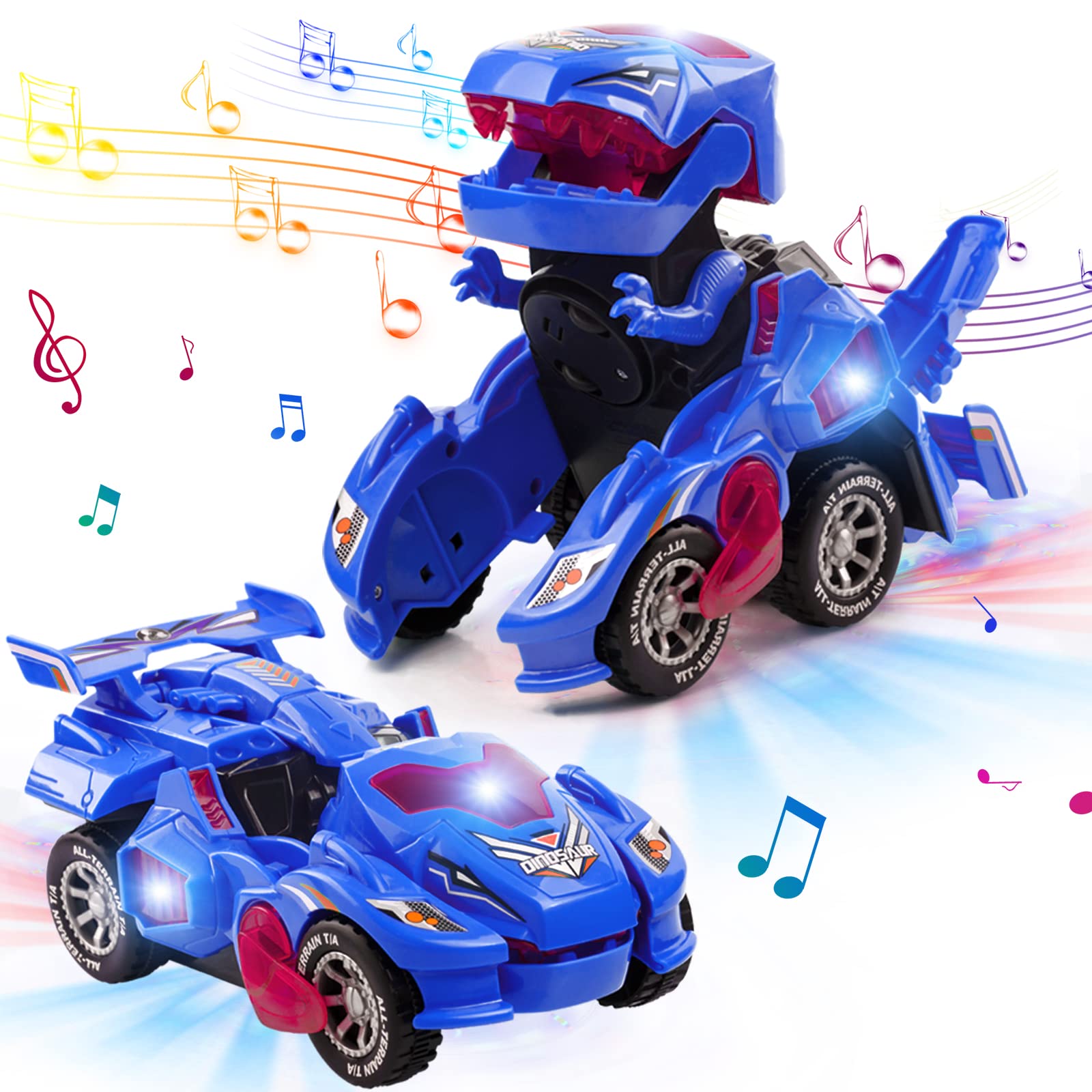 Transforming Car Toys for Boys 3-12 Years Old,Transforming Dinosaur LED Car 2 in 1 Dinosaur Toy Cars Automatic Deformation Dinosaur Car Birthday Gifts синий