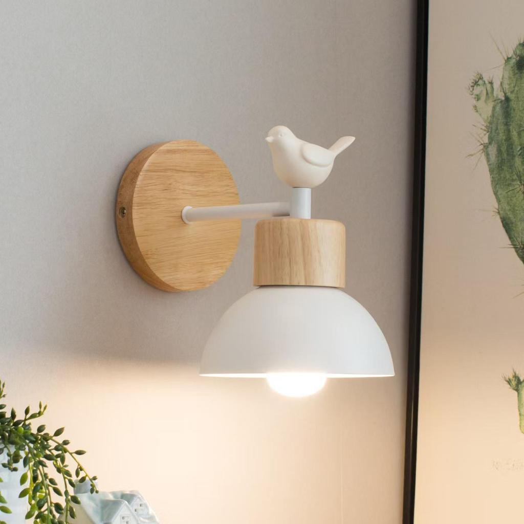 Nordic LED Wall Lamp: Modern, Simple Design for Bedroom, Living Room, or Hallway; Solid Wood Finish, Ideal for Children's Bedside.