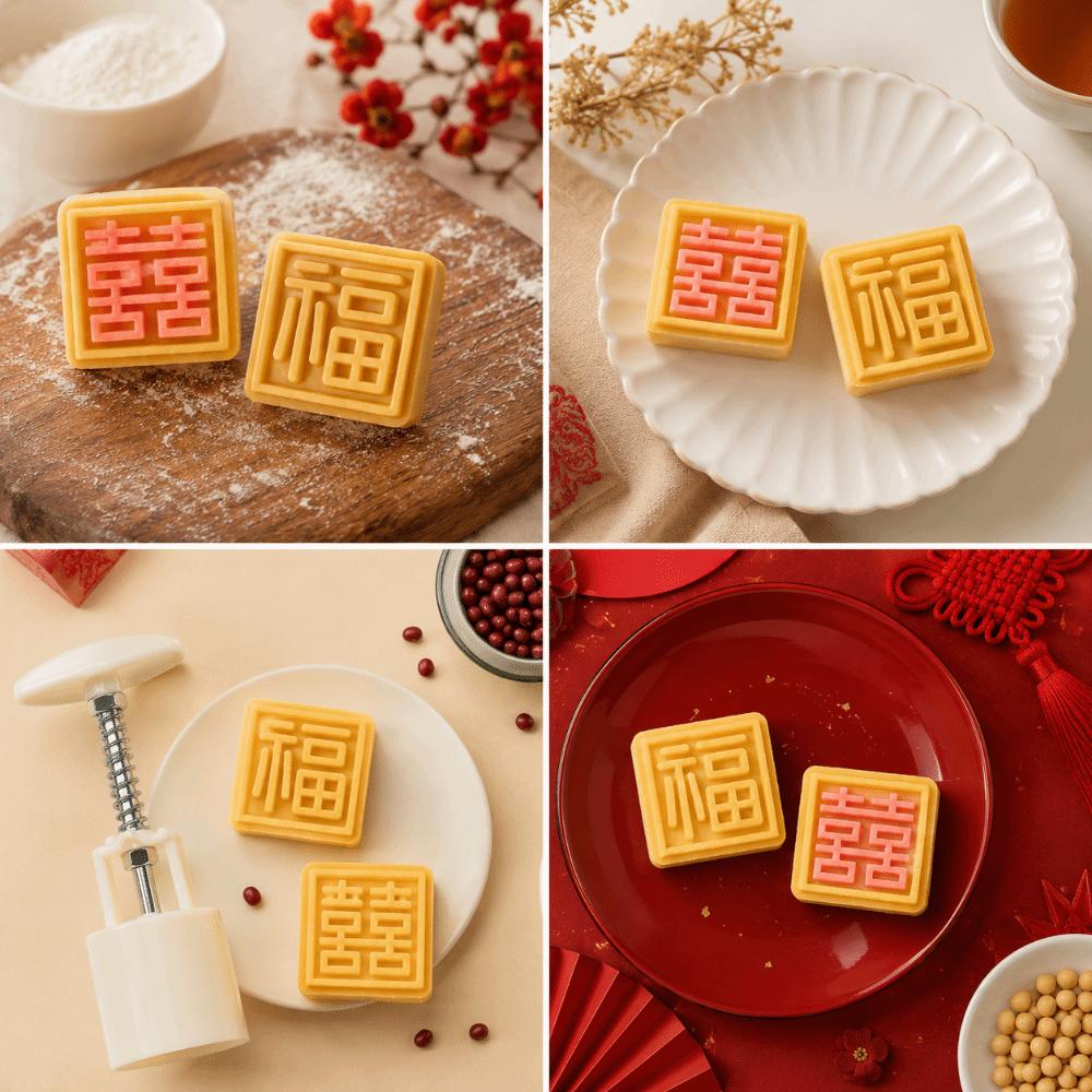 1 Mold And 2 Stamps Moon Cake Mold Square Shape Dessert Mold Pastry Mold  for Kitchen Use