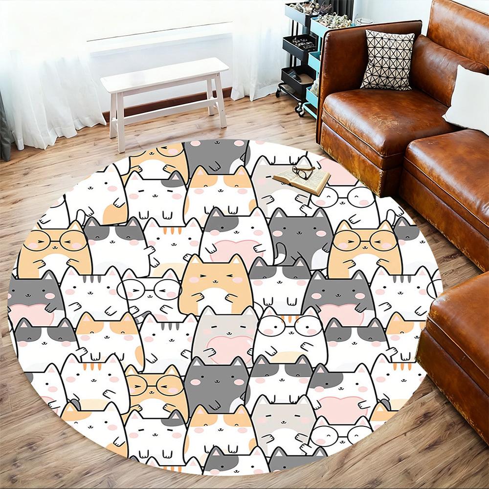 1pc Cat Circle Round Chair Mat Area Rug - Non-Slip, Floor Mat for Office, Bedroom, and Indoor Decor -1002090