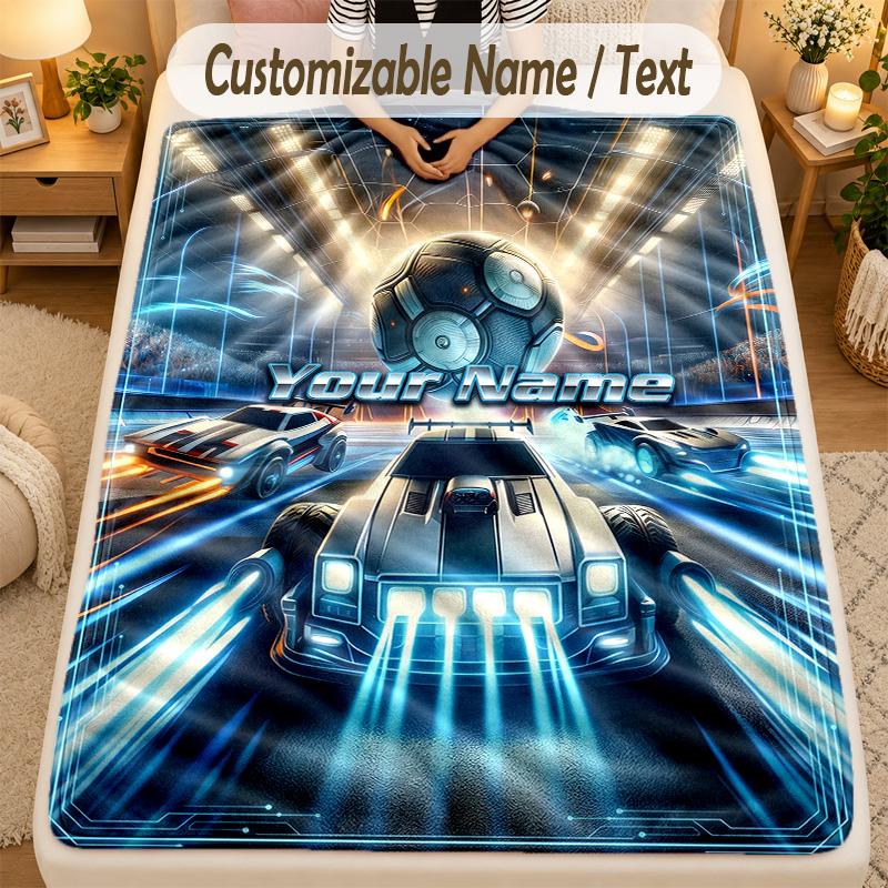 Flannel BlanketRocket League Custom Name Text Personalized Soft Warm Throw Blanket Home Decor Gift