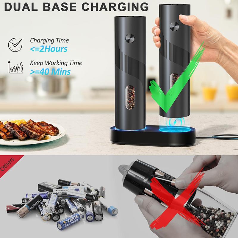 Salt And Pepper Grinder Set Electric,Rechargeable Salt And Pepper Shakers Stainless Steel With Usb C Dual Charging Base