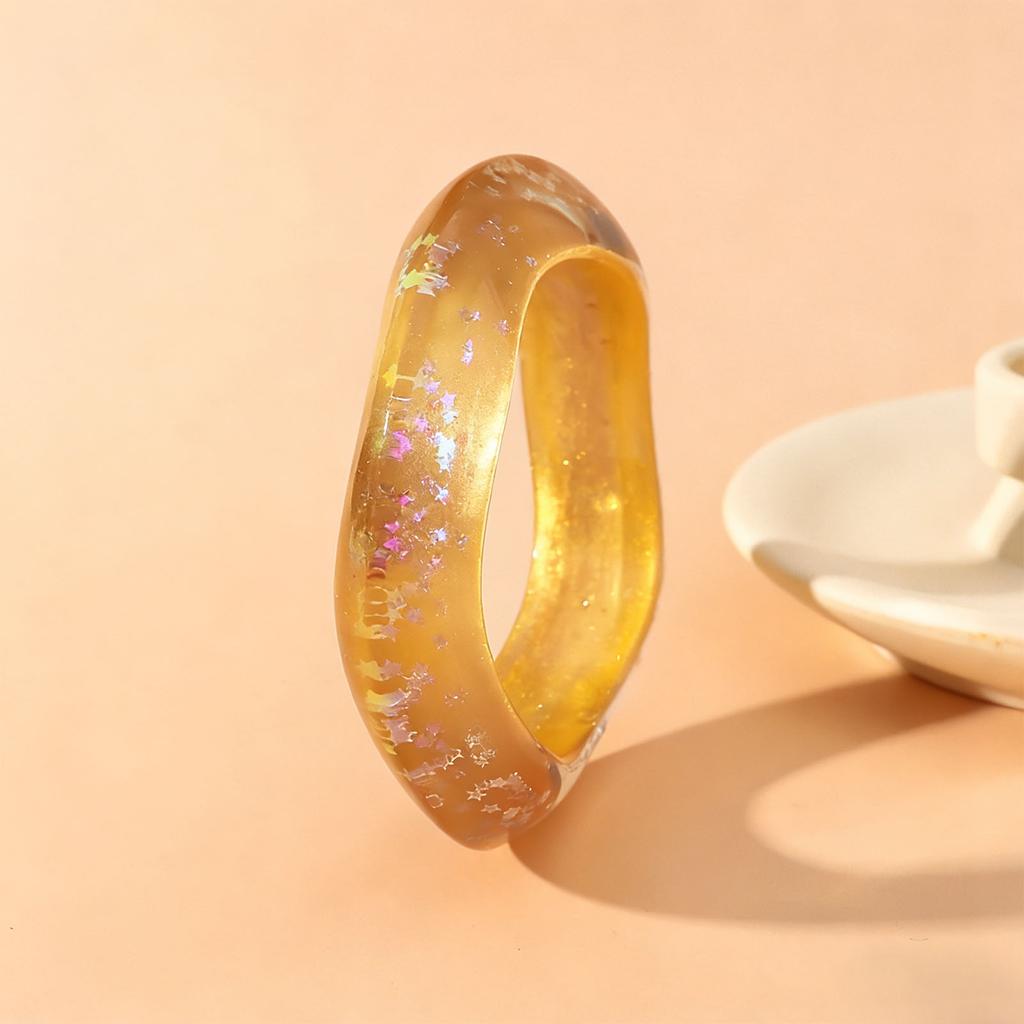 Fashionable Wide Bracelet With Irregular Design Sparkling Star Pattern Resin Bangle Stylish Womens Jewelry