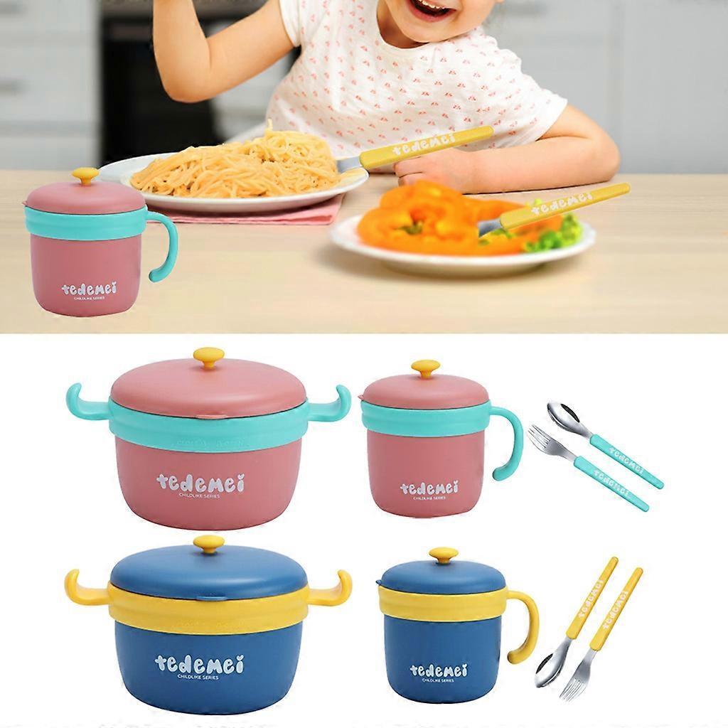 Baby Bowl & Cup Set with Spoon, Fork & Lid, Blue