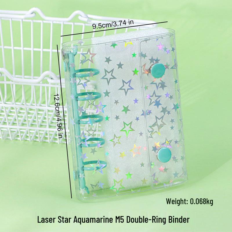 A6A7A8m5 Star Double Buckle Transparent PVC Soft Shell 6-Hole Metal Clip Planner Album Book Cover