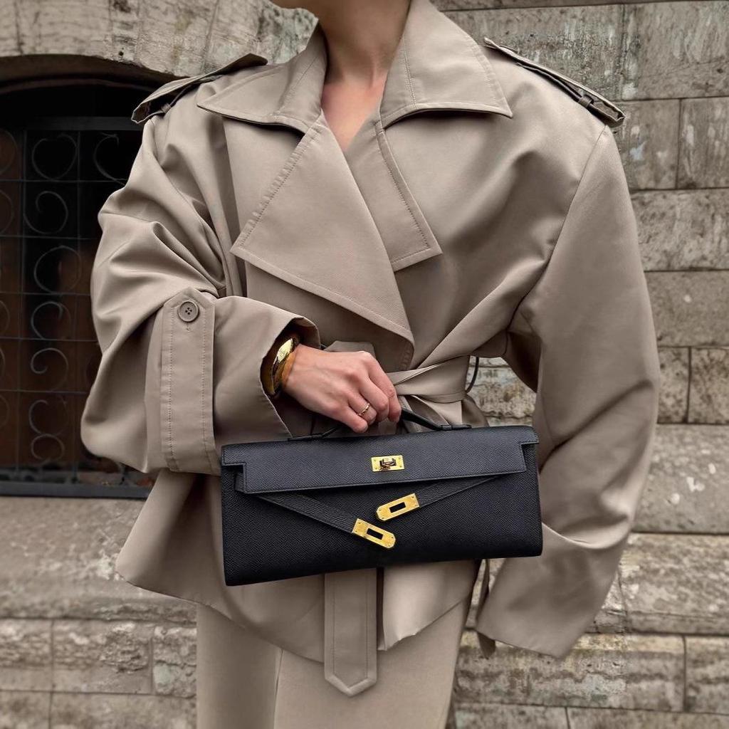 2025 Autumn European & American Fashion Lapel Tie-up Short Trench Coat