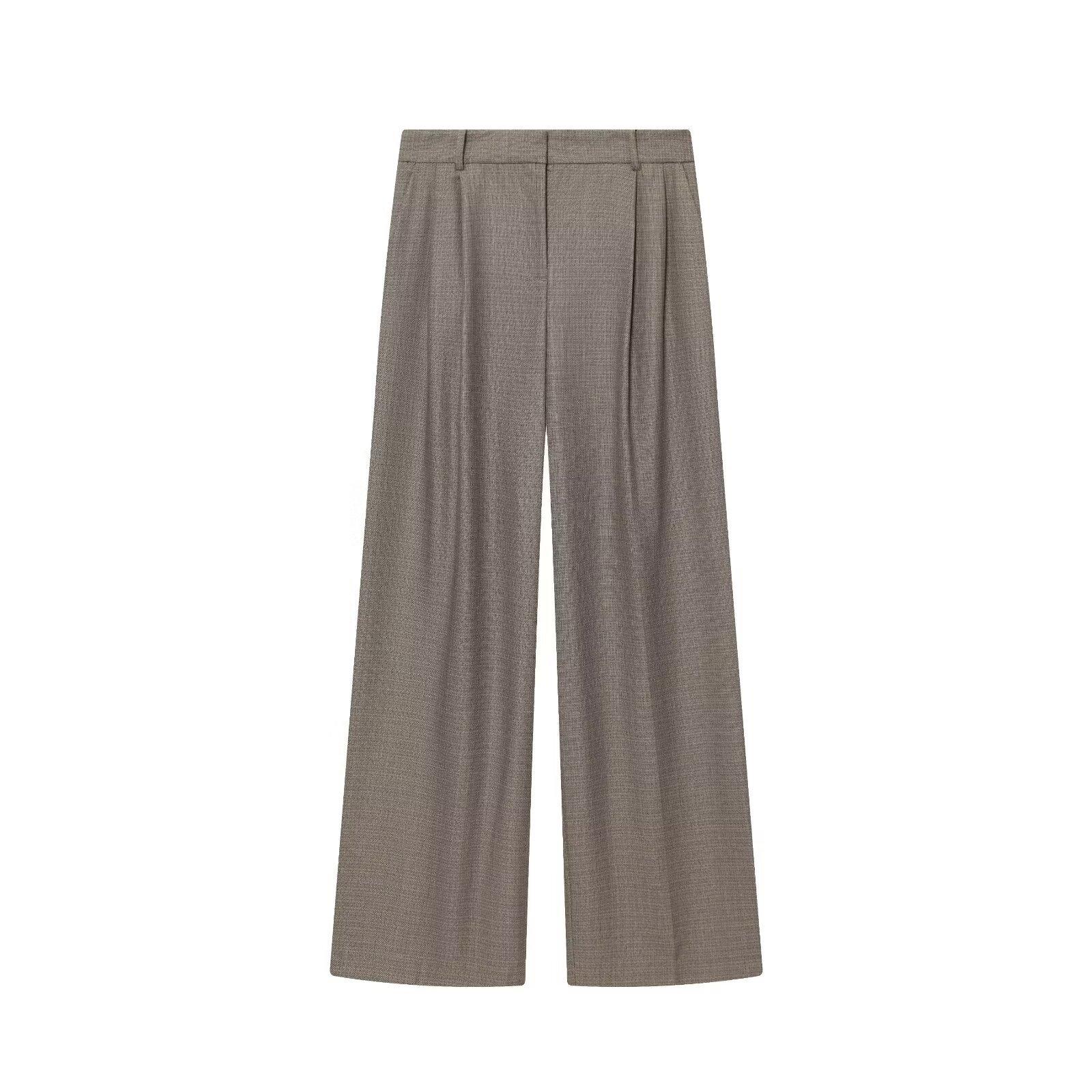 European and American cross-border women s wholesale women s padded shoulder double-front blazer, loose pleated pants set XS