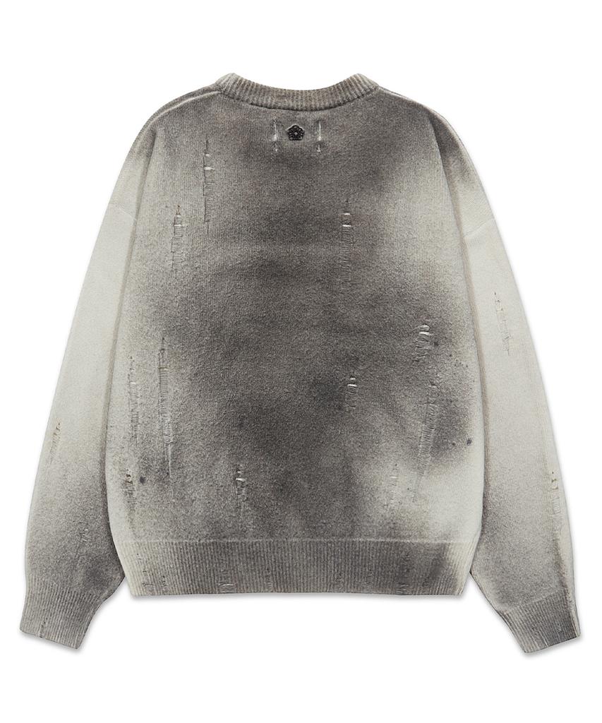 ULKIN [Runway] Spray Damage Round Neck Knit_Gray