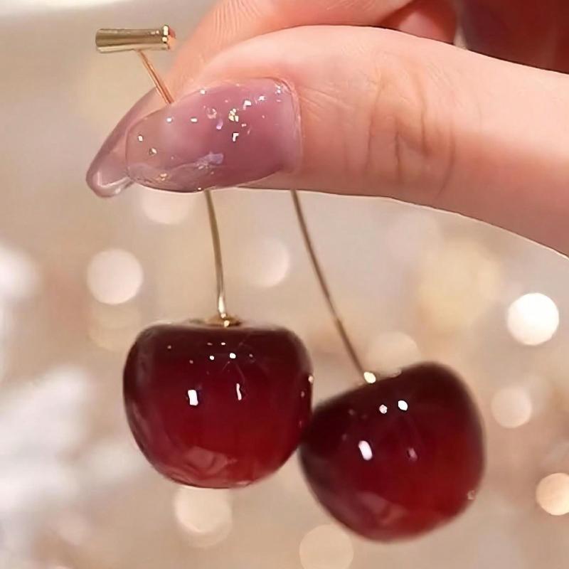 1 Pair Cherry Fruit Dangle Earrings Suitable for Women Daily Wear and Party