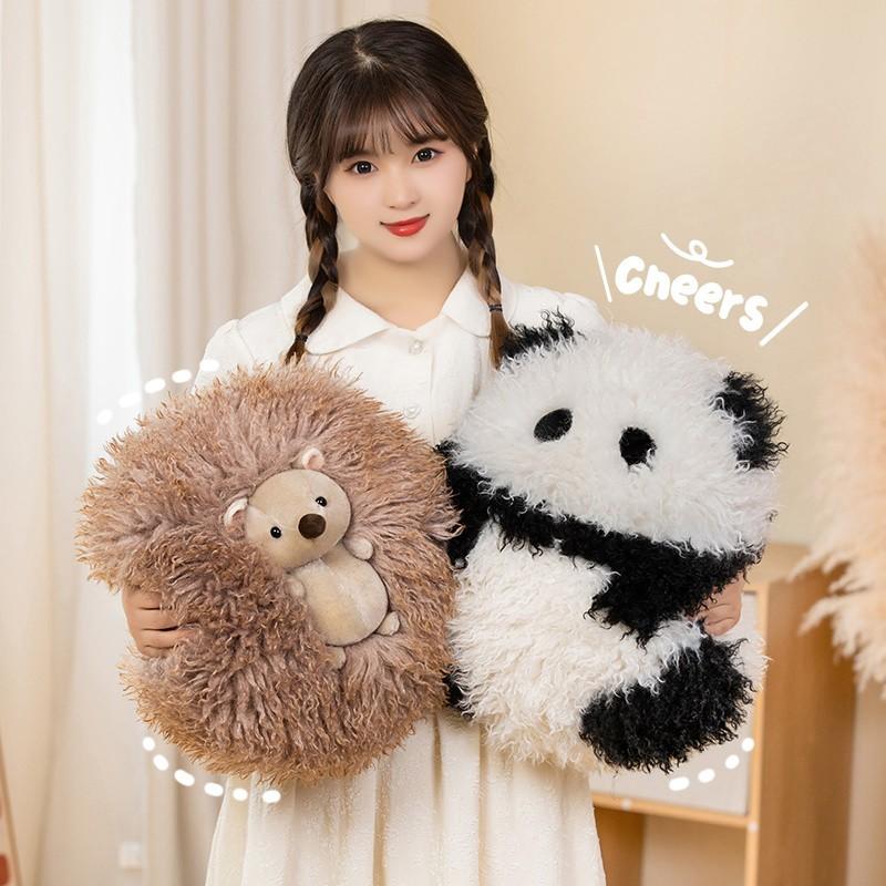 Cute Soft Hedgehog Fat Round Panda Plush Playthings Long Hair Peluche Dolls Stuffed Animal Pillow Nice Christmas Gift Idea Ideal For Infant Girls