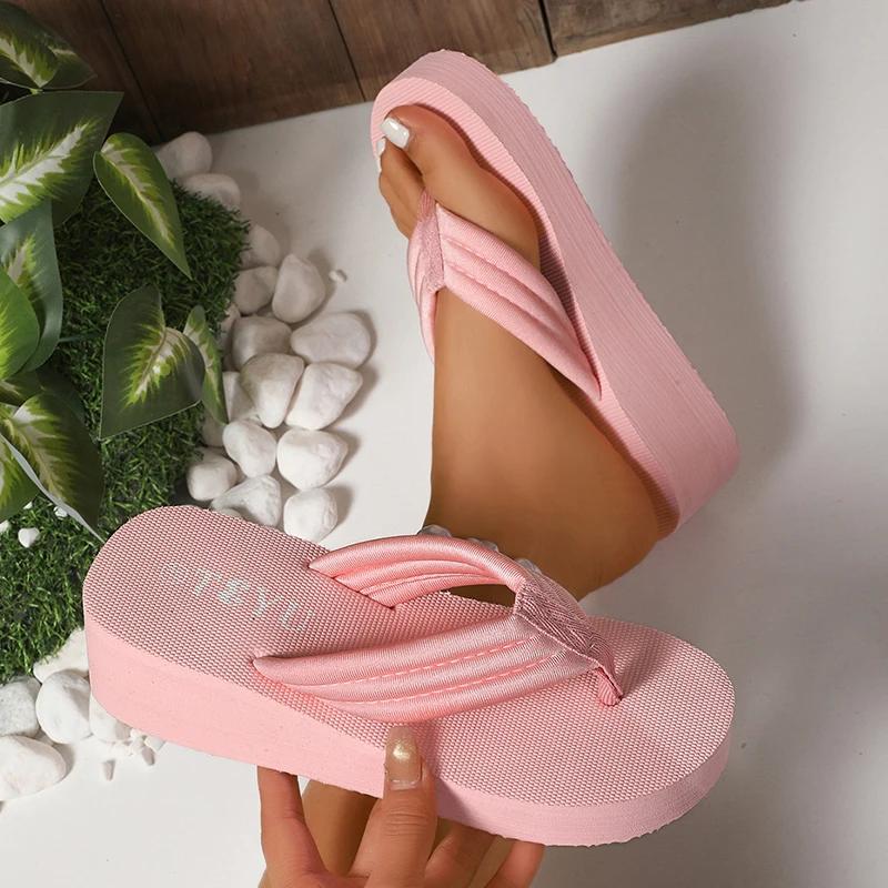 Fashion Fashion Pink Platform Flip Flops for Women 2025 Summer Lightweight Non Slip Beach Slippers Woman Comfort Clip Toe Wedge Sandals