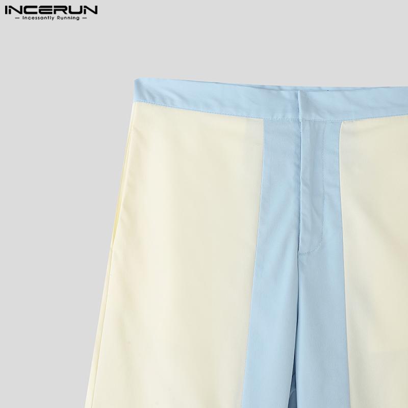 INCERUN Men Casual Zipper Waist Stitching Patchwork Loose Flare Pants Trousers
