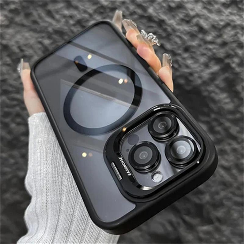 Luxury Magnetic Shockproof Phone Case For iPhone 16 15 14 13 12 11 Pro Max For Magsafe Funda Stand Glass Lens Protector Cover