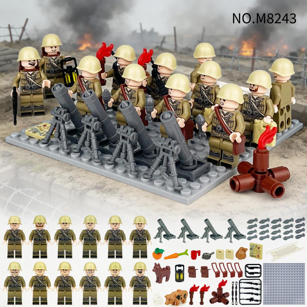 12 Stück MOC Militärserie Gebirgsterrän Feldarmee Bausteine Spielzeug