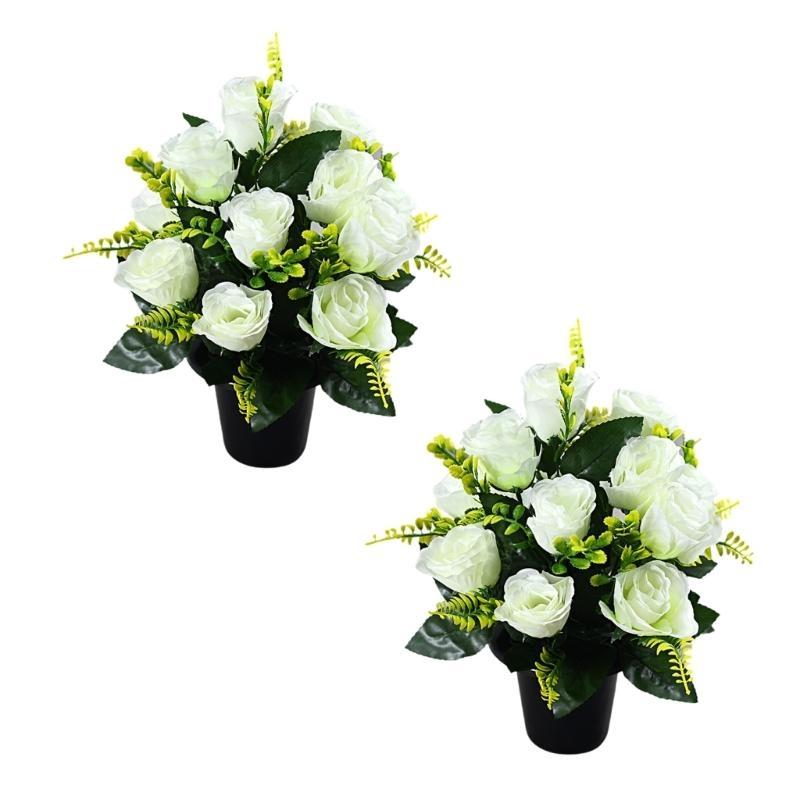 J0MC 2Pcs Elegant Artificial Floral Pots Cemetery Flowers for Graveside and Home Use