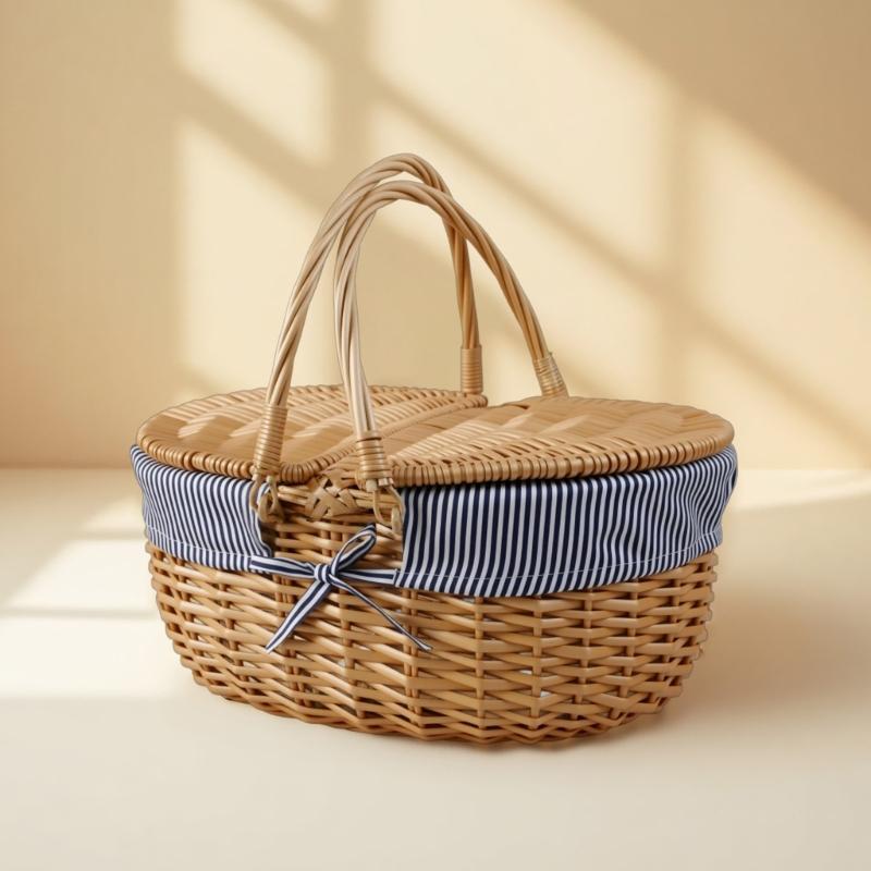 Handwoven Wicker Basket Suitable for Kids Picnics Decorating and Storage with Washable Liner Double Lid Dust Proof