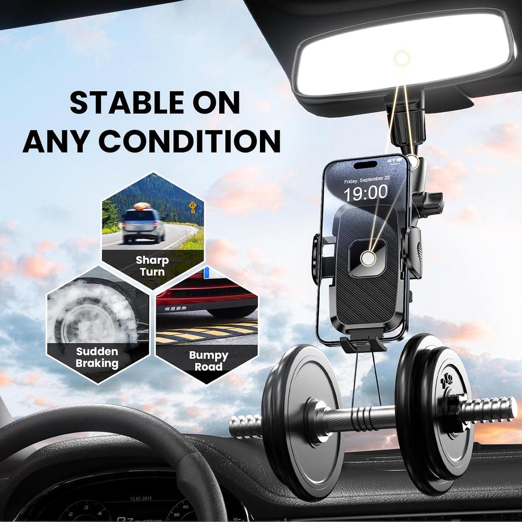 Phone Holders for Your Car, Rear View Mirror Phone Holder, 360° Rotating Car Phone Holder Mount Compatible with All 4"-7" iPhone and Android Cell
