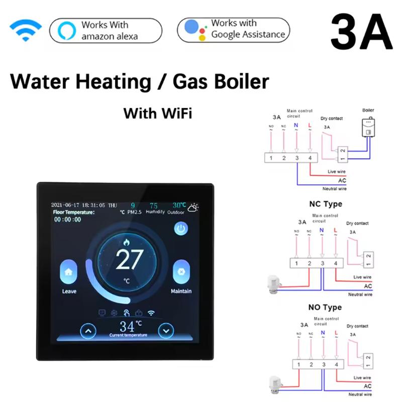 WiFi Smart Thermostat with CO2 and Humidity Sensor Temperature Controller Work for Electric Floor Heating Water/Gas Boiler