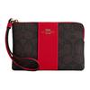 Corner Zip Artificial Leather, Cow Split Leather Wrist Bag Clutch Small Women's Walnut & Red CW854-IMXD0