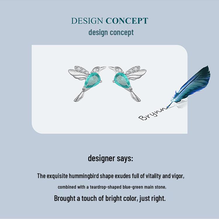 Avle S925 Sterling Silver Light Green Teardrop Hummingbird Earrings
