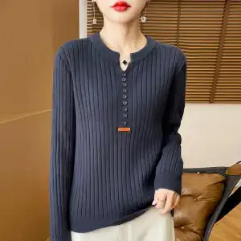 Autumn Winter Women Sweaters Pullovers V-Neck Solid Button Korean Fashion Casual Long Sleeve Thicken Bottoming Shirt Knit Tops