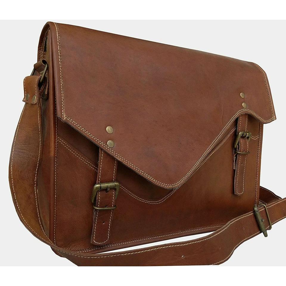 Men's Real Leather Vintage Unique Design Laptop Messenger Handmade Briefcase Bag