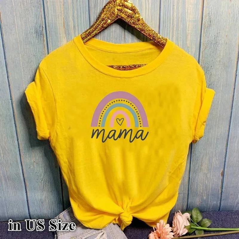 Rainbow Mama Letter Print T Shirt Women Short Sleeve O Neck Loose Tshirt Summer Ladies Tee Shirt Tops Clothes Camisetas Mujer