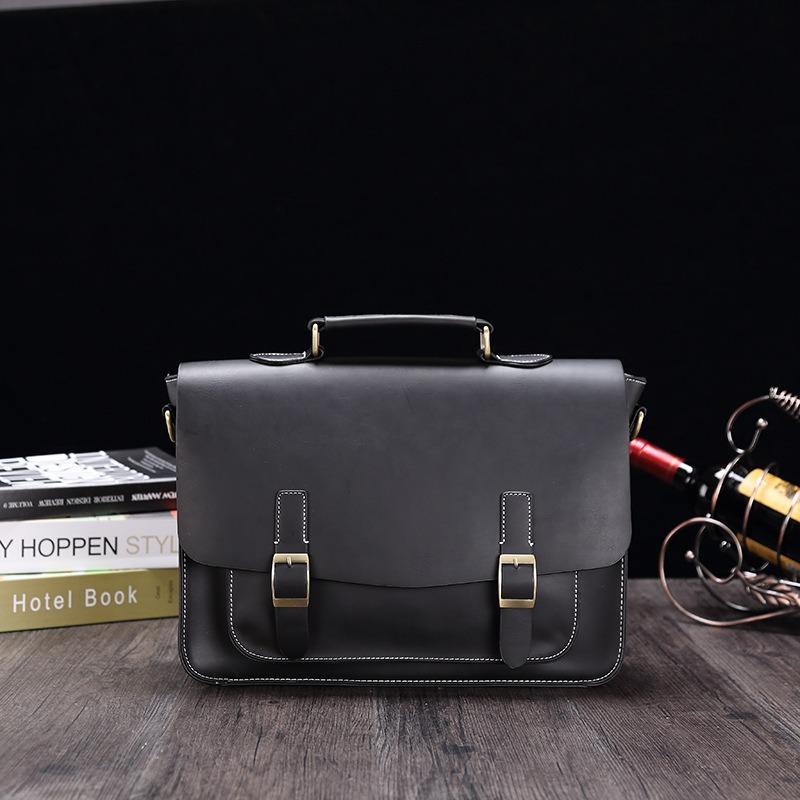 Porte-documents d'affaires en PU pour hommes, sac à bandoulière à une épaule, sac Semi-style Horizontal rétro pour hommes