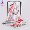 [BYSIFA] Scarf Hijab  New Ladies Grey Red Square Scarves Wraps Fashion Floral Design Satin Silk Scarf Shawl Pink Blue 90*90