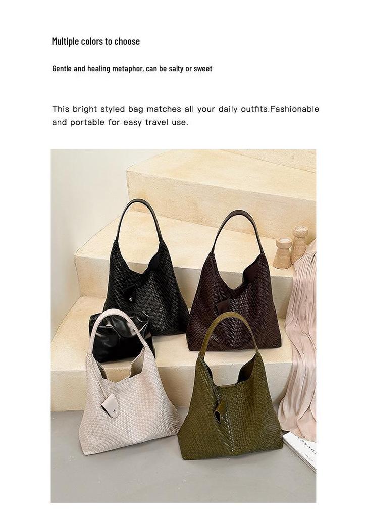 2026 Summer Woven Texture Shoulder Bag: Fashionable, Simple Bucket Design, High-Style Handbag for Daily Commute