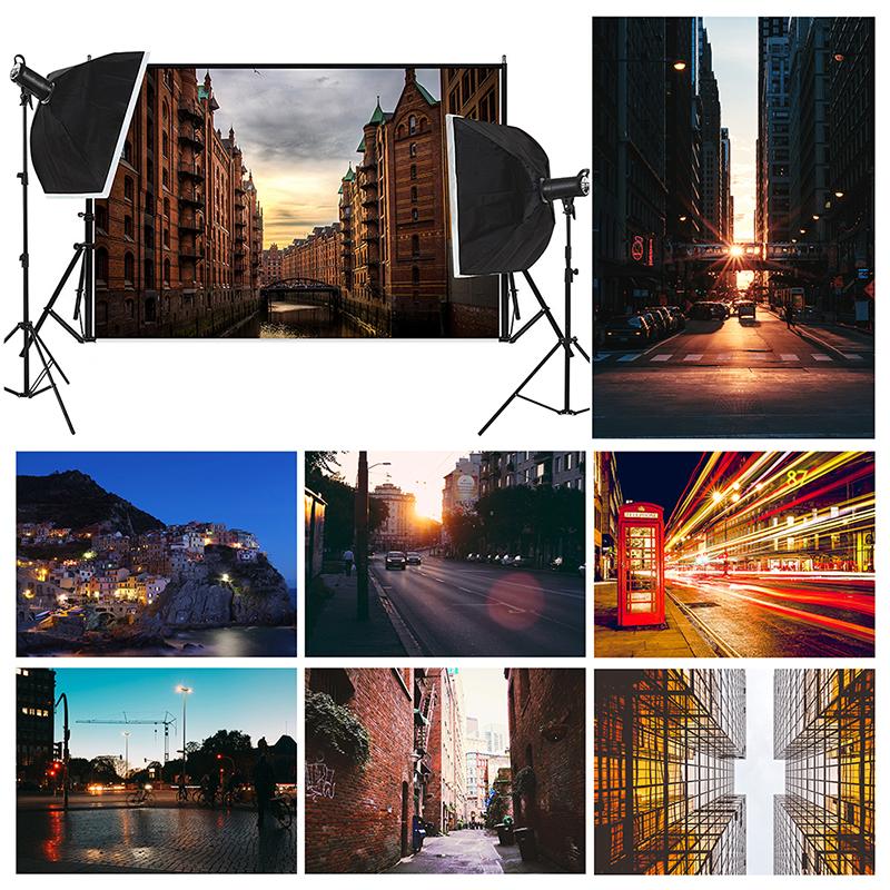 City Street Night Backdrop for Photo Studio Urban View Photography Background Retro Architecture Video Stream Poster