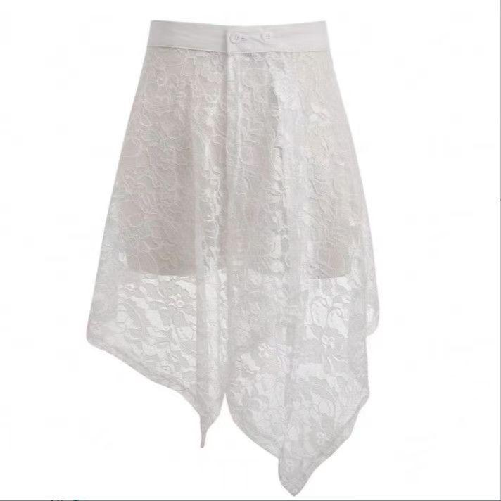 

Exquisite Mori Girl Style Embroidered Lace Layered Midi Skirt - Slimming and Hip-Covering for All Seasons XS fits 15-20kg белый