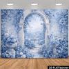 2D Dreamy Blue Floral Garden Backdrop, Watercolor Archway Party Banner