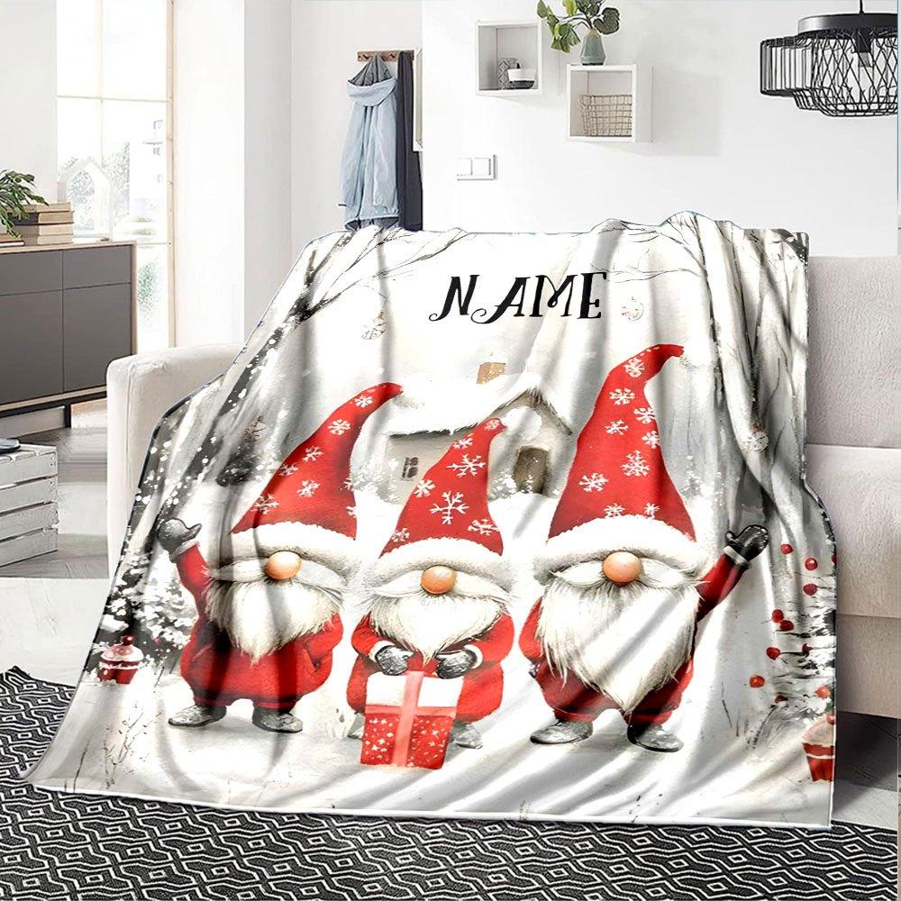Festive Gnomes Winter Wonderland Home Customize Your Name Blankets Soft Cozy Lightweight For All Seasons Perfect For Picnics Sofa Office Bed Living