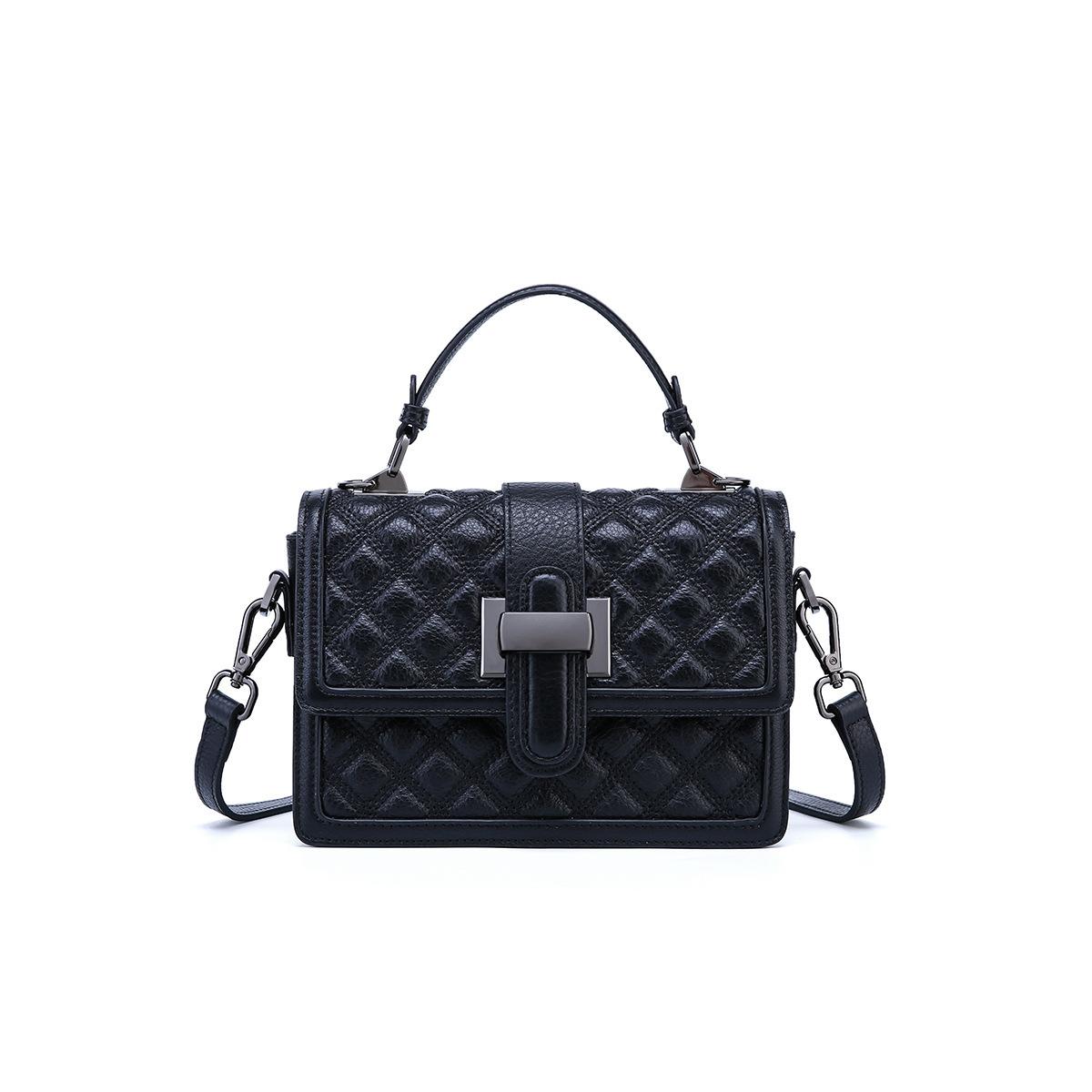Women s Summer Genuine Leather Handbag 2025 New Trendy Fashionable Versatile Textured Quilted Crossbody Bag