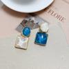 New Contrastive Resin Dropper Earrings for Women, Asymmetric Oval Pendant Earrings, Wedding Party, Blue Geometric Jewelry