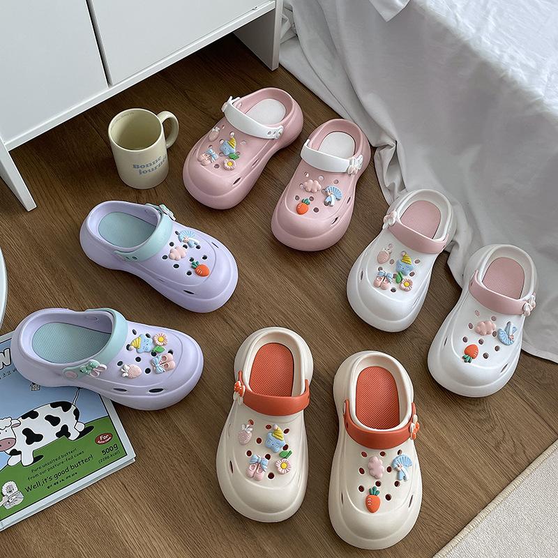 Thick-soled EVA  women's summer outer wear muffin bottom bag head half drag non-slip fashion heightening beach cool slippers