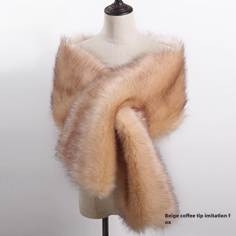 Autunno Inverno di Alta Qualità Lungo Nuovo Pelliccia Sintetica Capelli di Volpe Abito da Sposa da Sera Ispessito Scialle Grande Mantella sciarpa Sciarpa da Donna