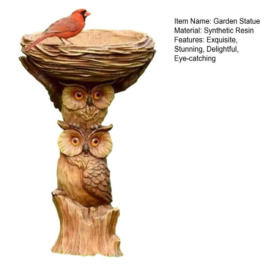 Garden Bird Bath Bowl Outdoor Raccoon/Sunflower/Cat/Owl Statue Resin Tree Stump Bird Feeder Fountains for Backyard Patio Lawn Decor