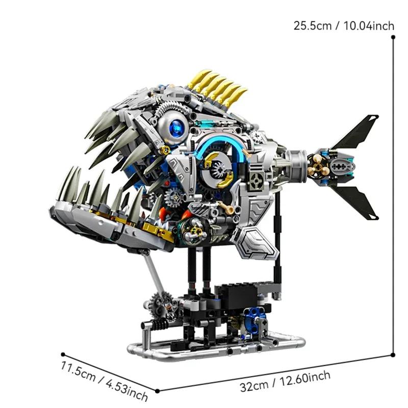 Non-Toxic New Mechanical Piranha Building Blocks Set Marine Creative Animal Linkage Model For Kids Birthday Christmas Gifts