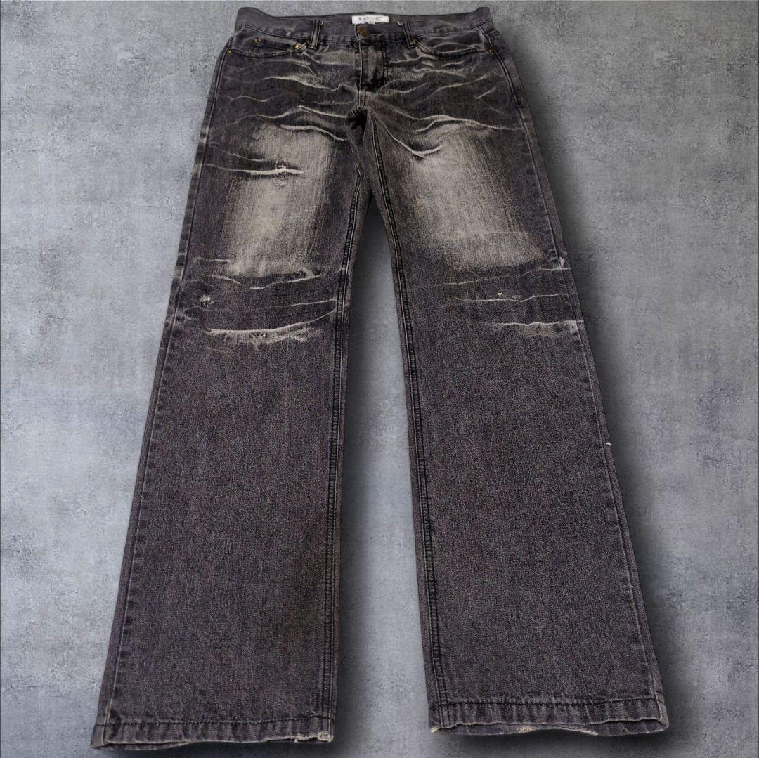 

[USED] 00s y2k demon beard black wide denim fade grunge lowbox