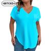 Women's Fashion Casual Solid Color Print Short Sleeve V Neck Blouses & Shirts