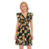 Women Summer V-Neck Chiffon Print Ruffled Sleeveless High Waist A Line Chic Dress S-XXL