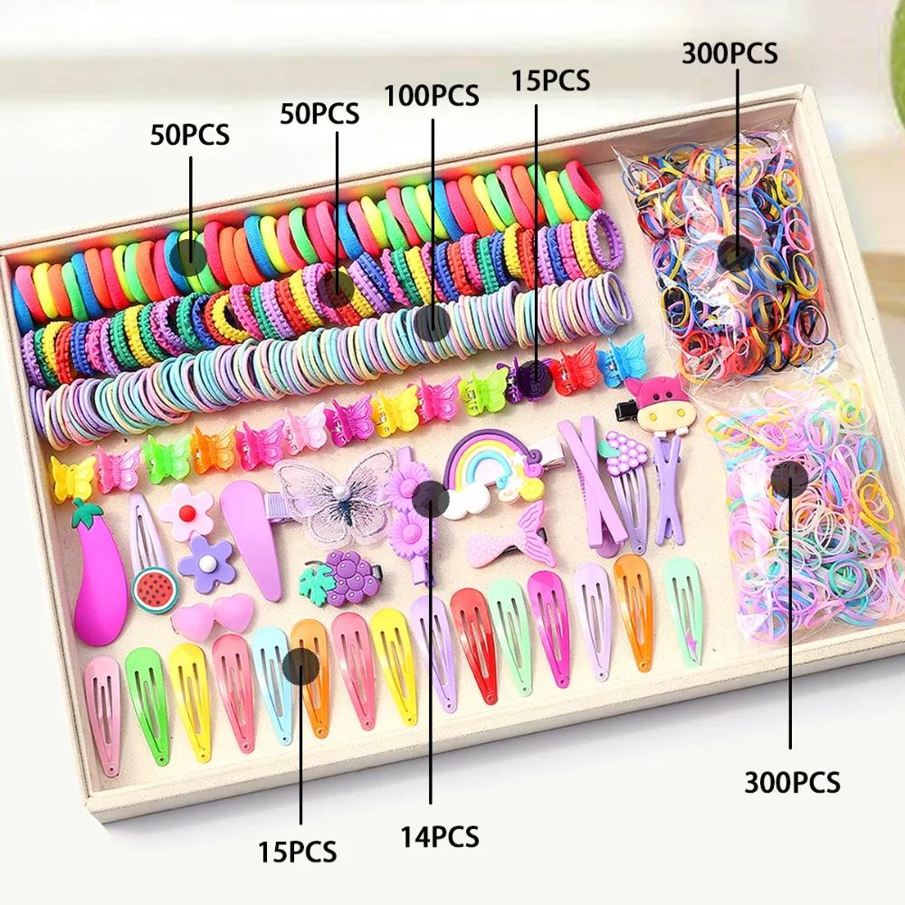 780-1800Pcs Girls Colorful Hair Bands Set Nylon Elastic Rubber Band Satin Children Ponytail Holder Kids Styling Tools