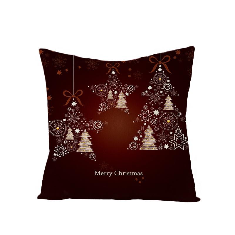 Cartoon Printed Polyester Pillow Cover Christmas Cushion Cushion Cover Red Christmas Home Decoration